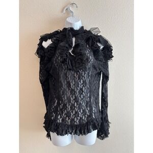 NWT Burleska Queen Top Whimsigoth M Black Lace Ruffle Gothic Victorian Steampunk